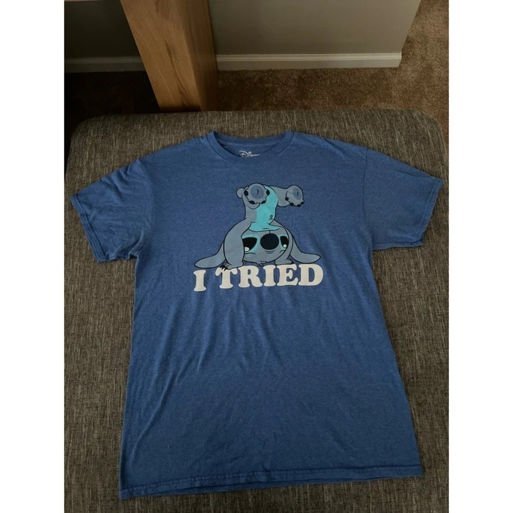 Disney Stitch "I Tried" Blue Graphic T-Shirt Men's Medium